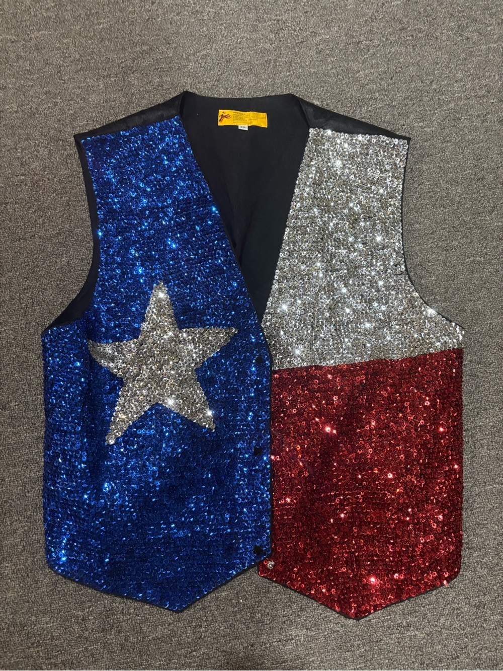 JC Brand Vintage Texas Flag Red Blue Star Sequin Unisex Vest sz XXL